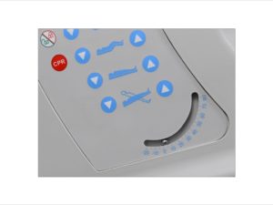 łóżko rehabilitacyjne szpitalne elektryczne ANDIMED - panel sterowania w barierce bocznej, łóżko przeznaczone na OIOM