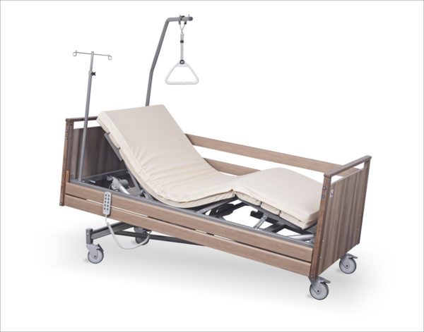 Łóżko rehabilitacyjne elektryczne A-6-3S/T w obudowie drewnianej z wyposażeniem przeznaczone do opieki długoterminowej nad pacjentem, pozycja anty-Trendelenburga