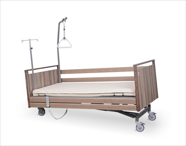 Łóżko rehabilitacyjne elektryczne A-6-3S/T w obudowie drewnianejprzeznaczone do opieki długoterminowej nad pacjentem, pozycja Trendelenburga