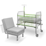 Łóżko szpitalne dla dzieci D-01 i  łóżko-fotel szpitalne dla rodzica Bożenka