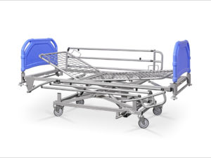 Łóżko rehabilitacyjne szpitalne hydrauliczne AH z barierkami bocznymi - szczyty tworzywowe