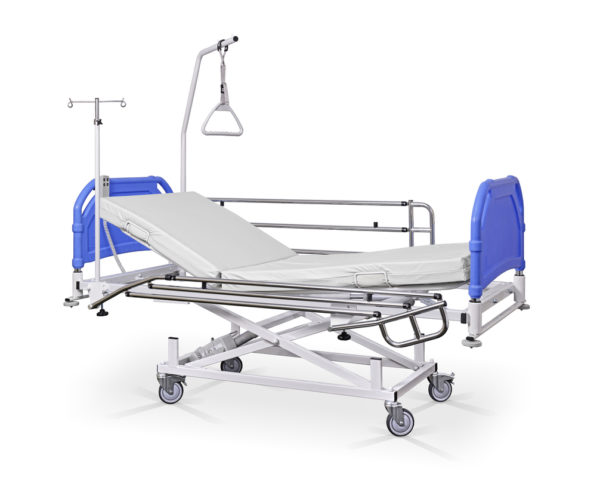 Łóżko rehabilitacyjne szpitalne elektryczne A z wyposażeniem - szczyty tworzywowe